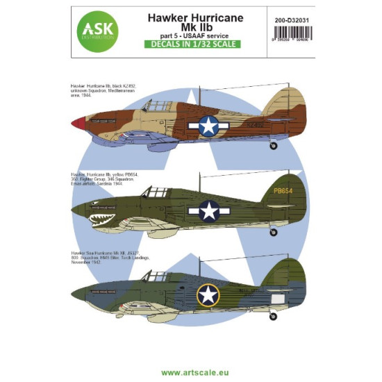 Ask D32031 1/32 Decal For Hawker Hurricane Mk.iib Part 5 Usaaf Service