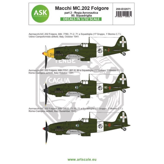 Ask D32071 1/32 Macchi Mc.202 Folgore Part 2 Regia Aeronautica 80 Squadriglia