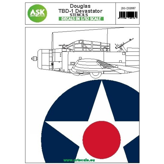 Ask D32087 1/32 Decal For Douglas Tbd-1 Devastator Stencils