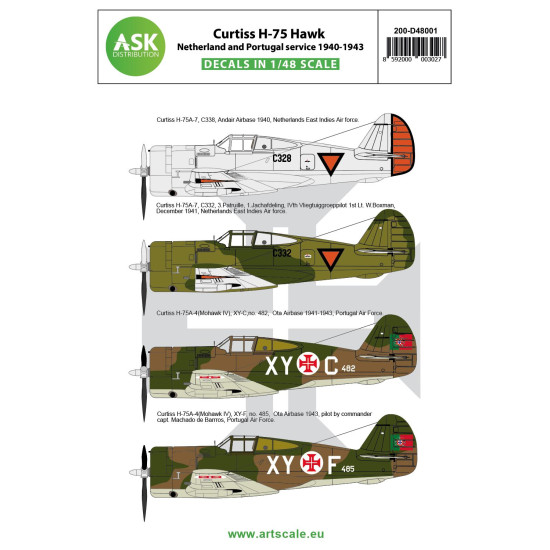 Ask D48001 1/48 Curtiss H-75 Hawk Netherland And Portugal Service 1940-1943