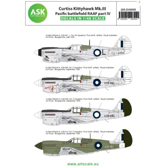Ask D48009 1/48 Decal Curtiss Kittyhawk Mk.iii Pacific Battlefield Raaf Part Iv