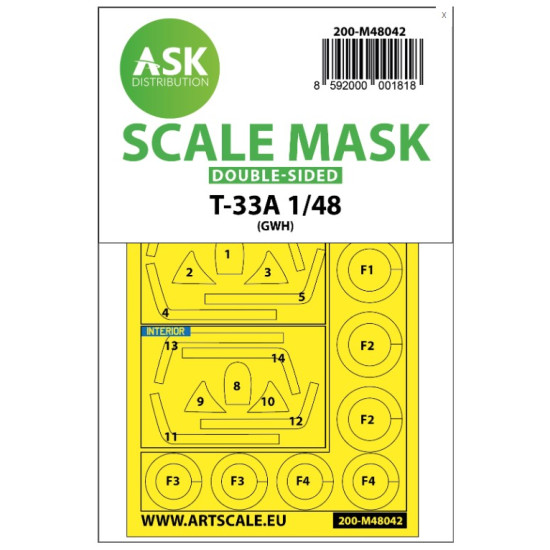 Ask M48042 1/48 Double-sided Painting Mask T-33a For Great Wall Hobby