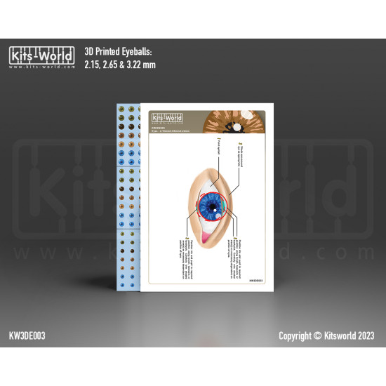 Kits World Kw3de003 Human Eyeballs 2.15mm, 2.65mm, 3.22mm 42 Pairs