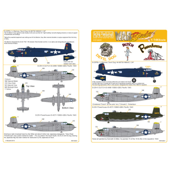 Kits World Kw144021 1/144 Decal For Mitchell B-25h-5 Accessories For Aircraft