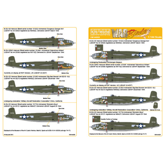 Kits World Kw144026 1/144 Decal For B-25j Mitchells Accessories For Aircraft