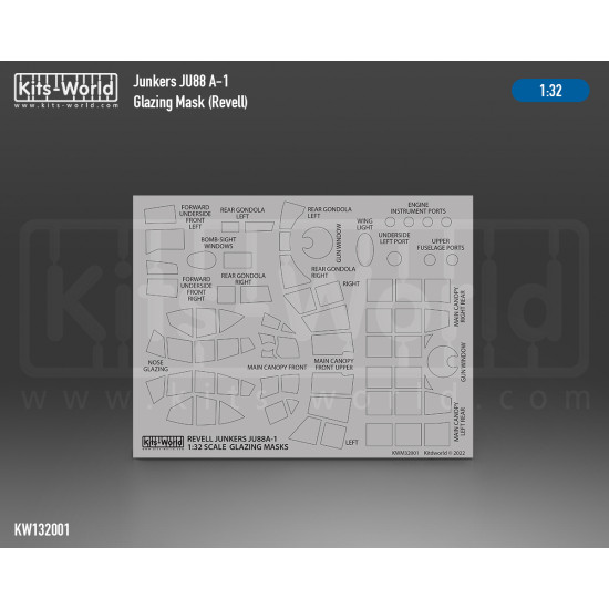 Kits World Kwm32-1001 1/32 Mask Junkers Ju 88a-1 Outside Canopy/Wheels Revell