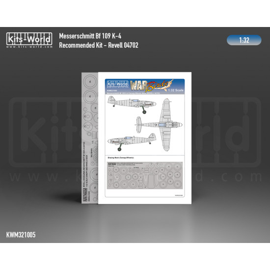 Kits World Kwm32-1005 1/32 Mask For Messerschmitt Bf 109 K4 Canopy/Wheels Revell