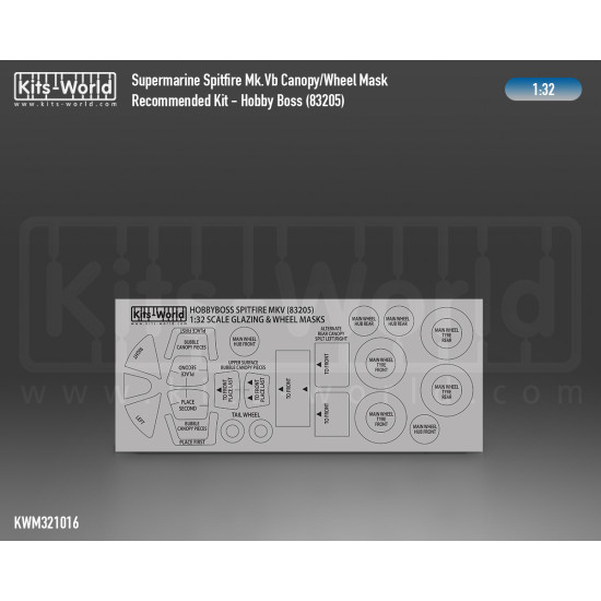 Kits World Kwm32-1016 1/32 Mask For Supermarine Spitfire Mk.v Canopy/Wheels For Hobbyboss 83205