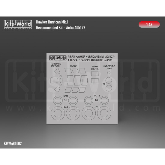 Kits World Kwm48-1002 1/48 Mask For Hawker Hurricane Mk.1 Canopy/Wheels For Airfix A05127a