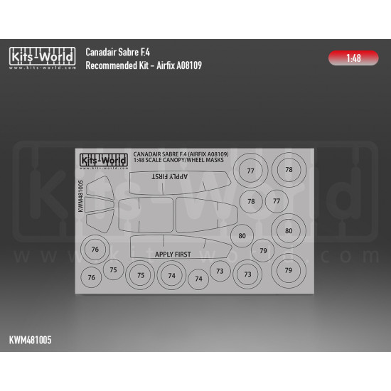 Kits World Kwm48-1005 1/48 Mask For F.4 Sabre Canopy/Wheels For Airfix A08109