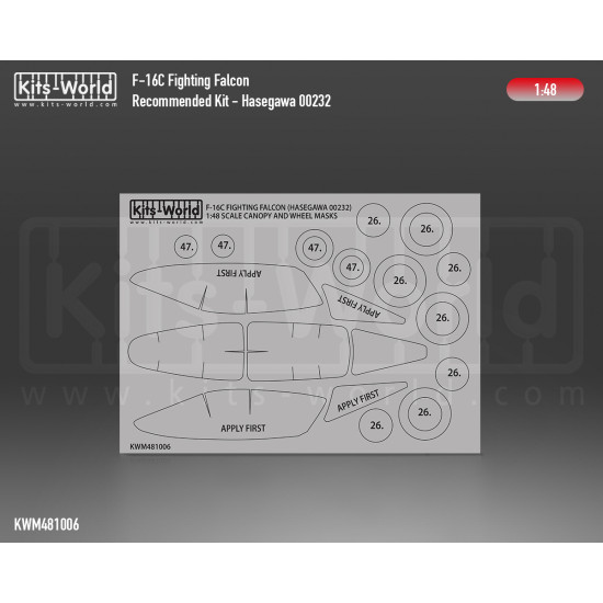 Kits World Kwm48-1006 1/48 Mask For F16c Canopy/Wheels For Hasegawa 00232