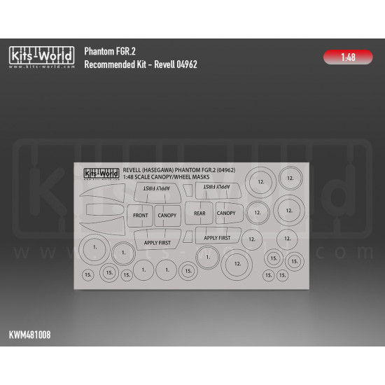 Kits World Kwm48-1008 1/48 Mask For Phantom Fgr.2 Canopy/Wheels Mask For Revell 04962