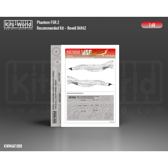 Kits World Kwm48-1008 1/48 Mask For Phantom Fgr.2 Canopy/Wheels Mask For Revell 04962