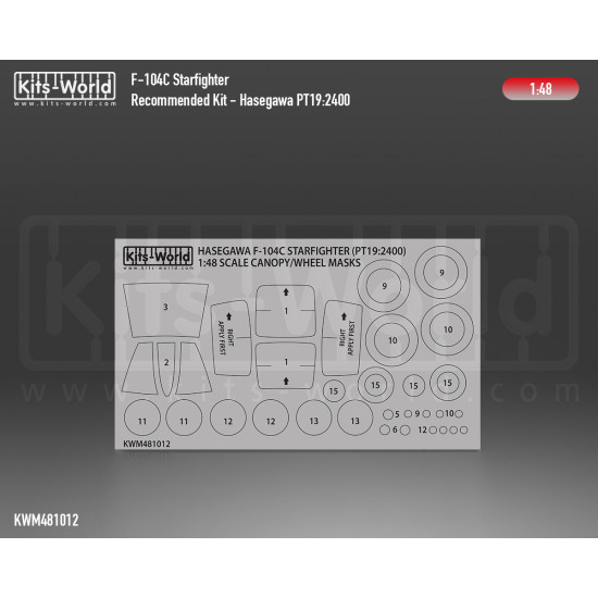 Kits World Kwm48-1012 1/48 Mask For F-104c Starfighter Usaf Canopy/Wheel For Hasegawa 07219