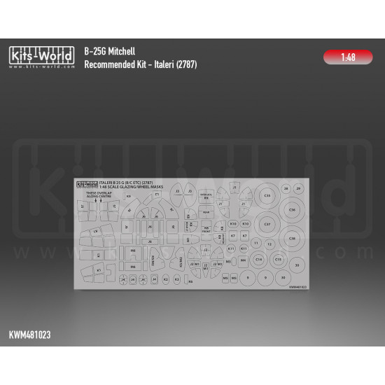 Kits World Kwm48-1023 1/48 Mask For B-25g Mitchell Canopy/Wheel For Italeri 2787