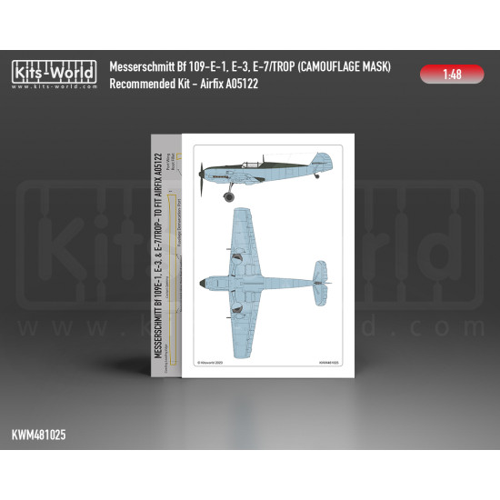 Kits World Kwm48-1025 1/48 Mask For Messerschmitt Bf 109e-1, E-3, E-7 Splinter Scheme Set Airfix A05122