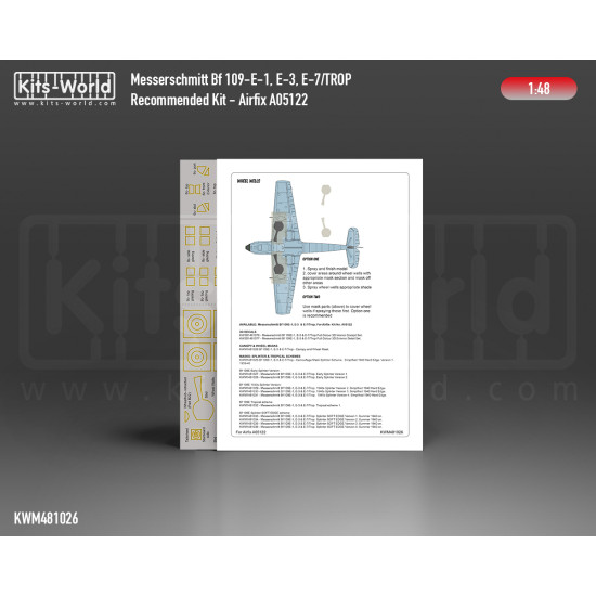 Kits World Kwm48-1026 1/48 Mask For Messerschmitt Bf 109e-1 E-3 E-7 Canopy/Wheel For Airfix A05122