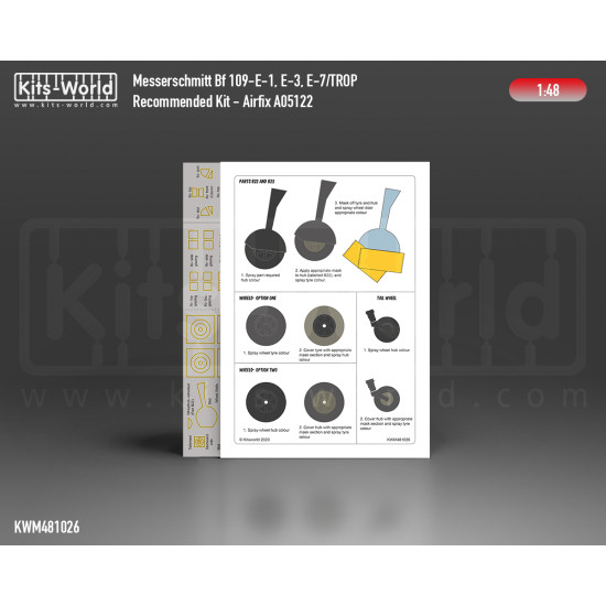 Kits World Kwm48-1026 1/48 Mask For Messerschmitt Bf 109e-1 E-3 E-7 Canopy/Wheel For Airfix A05122