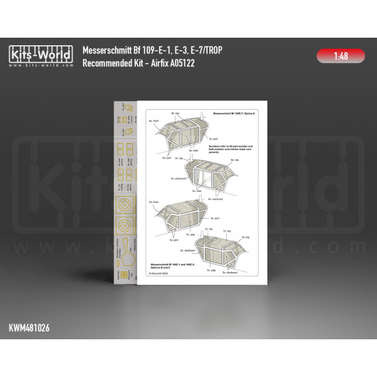 Kits World Kwm48-1026 1/48 Mask For Messerschmitt Bf 109e-1 E-3 E-7 Canopy/Wheel For Airfix A05122