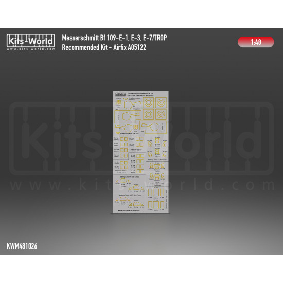 Kits World Kwm48-1026 1/48 Mask For Messerschmitt Bf 109e-1 E-3 E-7 Canopy/Wheel For Airfix A05122