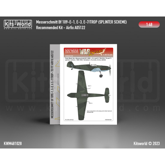 Kits World Kwm48-1028 1/48 Mask Messerschmitt Bf 109e-1, E-3, E-7 Splinter Scheme Set Simplified 1939-1940 Airfix A05122