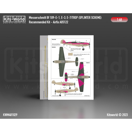 Kits World Kwm48-1029 1/48 Mask For Messerschmitt Bf 109e-1 E-3 E-7 Splinter Scheme Set Variation 2 Airfix A05122