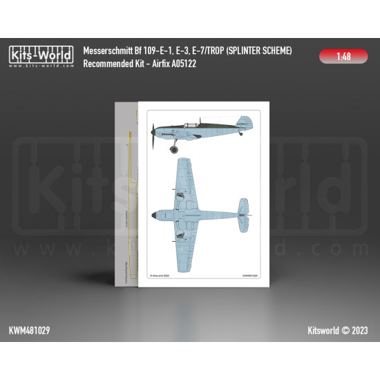 Kits World Kwm48-1029 1/48 Mask For Messerschmitt Bf 109e-1 E-3 E-7 Splinter Scheme Set Variation 2 Airfix A05122