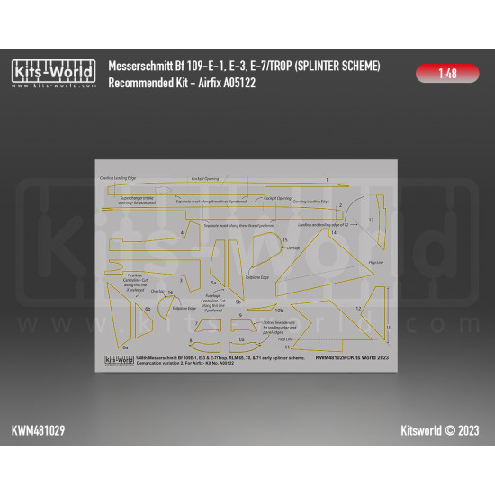 Kits World Kwm48-1029 1/48 Mask For Messerschmitt Bf 109e-1 E-3 E-7 Splinter Scheme Set Variation 2 Airfix A05122