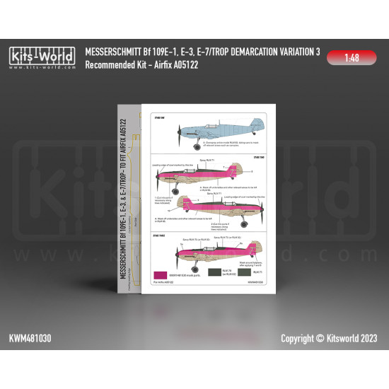 Kits World Kwm48-1030 1/48 Mask For Messerschmitt Bf 109e-1, E-3, E-7 Splinter Scheme Set Variation 3 Airfix A05122