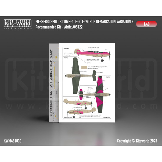 Kits World Kwm48-1030 1/48 Mask For Messerschmitt Bf 109e-1, E-3, E-7 Splinter Scheme Set Variation 3 Airfix A05122