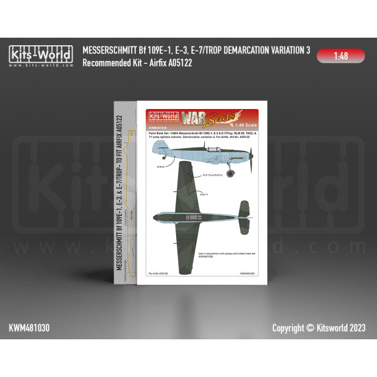 Kits World Kwm48-1030 1/48 Mask For Messerschmitt Bf 109e-1, E-3, E-7 Splinter Scheme Set Variation 3 Airfix A05122