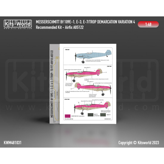 Kits World Kwm48-1031 1/48 Mask Messerschmitt Bf 109e-1, E-3, E-7 Splinter Scheme Set Variation 4 Airfix A05122