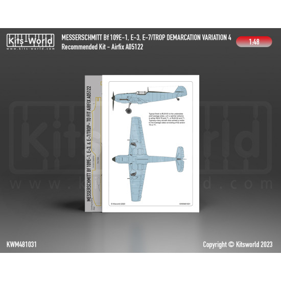 Kits World Kwm48-1031 1/48 Mask Messerschmitt Bf 109e-1, E-3, E-7 Splinter Scheme Set Variation 4 Airfix A05122