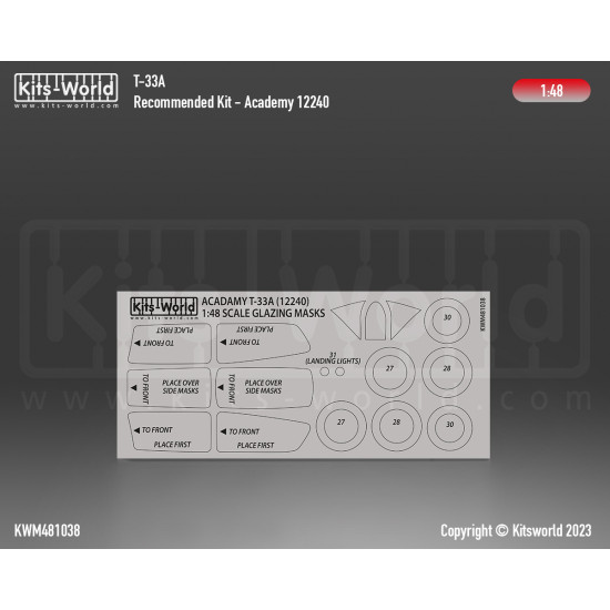 Kits World Kwm48-1038 1/48 Mask For T-33a Canopy/Wheel For Academy 12240