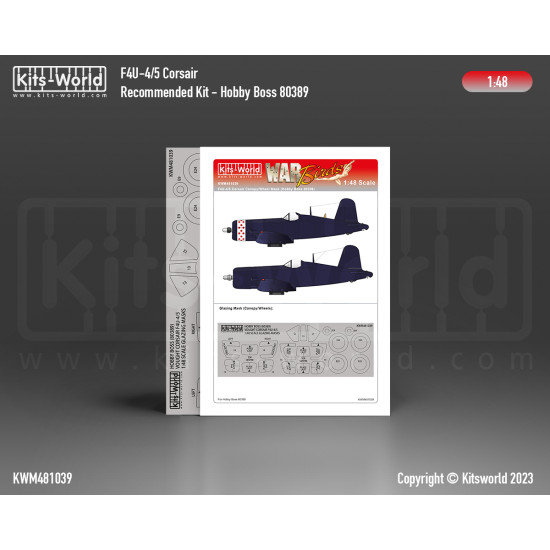 Kits World Kwm48-1039 1/48 Mask For F4u-4/5 Canopy/Wheel Hobby Boss 80389