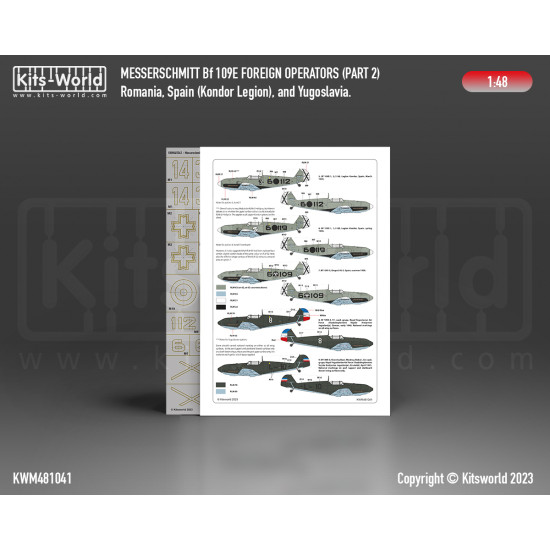 Kits World Kwm48-1041 1/48 Mask For Bf 109e Foreign Operators Part 2