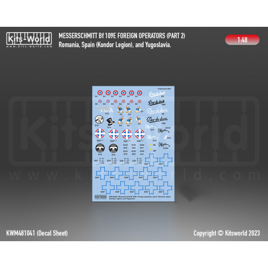 Kits World Kwm48-1041 1/48 Mask For Bf 109e Foreign Operators Part 2