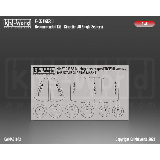 Kits World Kwm48-1042 1/48 Mask For F-5e Tiger Ii Canopy/Wheel For Kinetic 48110