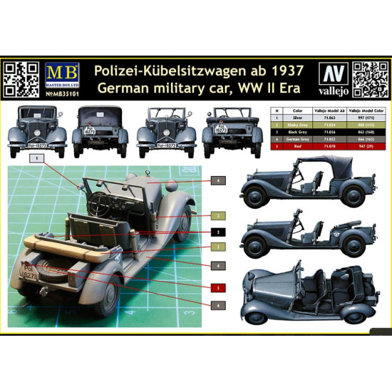 Master Box 35101 1/35 Polizei Kuebelsitzwagen Ab 1937 German Military Car Ww Ii Era