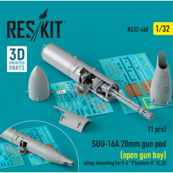 Reskit Rs32-0468 1/32 Suu 16a 20mm Gun Pod Open Gun Bay Wings Mounting For F 4 Phantom Ii C D 1 Pcs 3d Printed