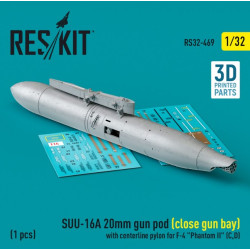 Reskit Rs32-0469 1/32 Suu16a 20mm Gun Pod Close Gun Bay With Centerline Pylon For F4 Phantom Ii C D 1 Pcs 3d Printed