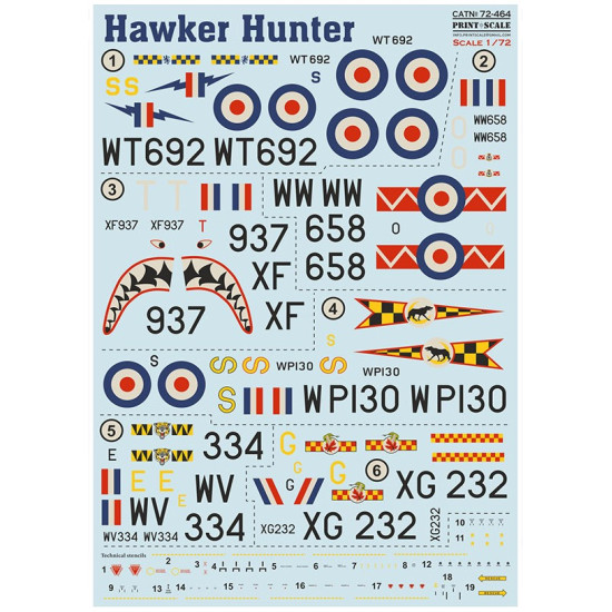 Print Scale 72-464 1/72 Decal For Hawker Hunter F.1 F.6