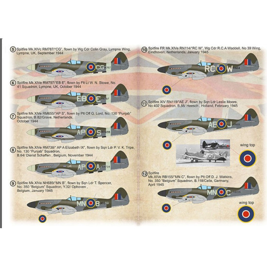 Print Scale 72-517 1/72 Decal For Supermarine Spitfire Xiv High Backs Over Europe The Complete Set 2 Leaf