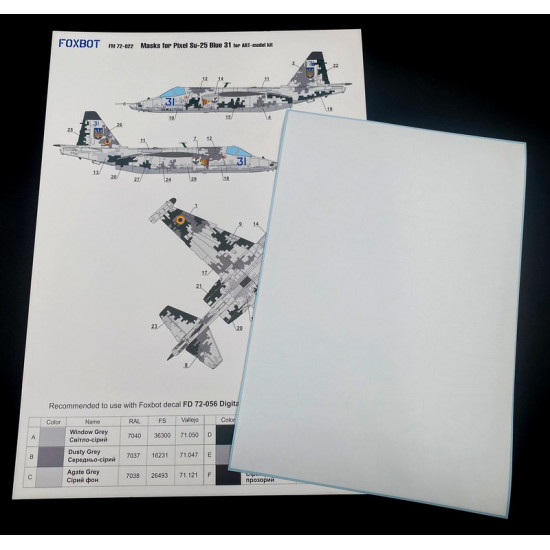 Foxbot Fm72-022 1/72 Masks For Sukhoi Su25 Blue 31 Ukranian Air Forces Pixel Camouflage For Art Model Kit