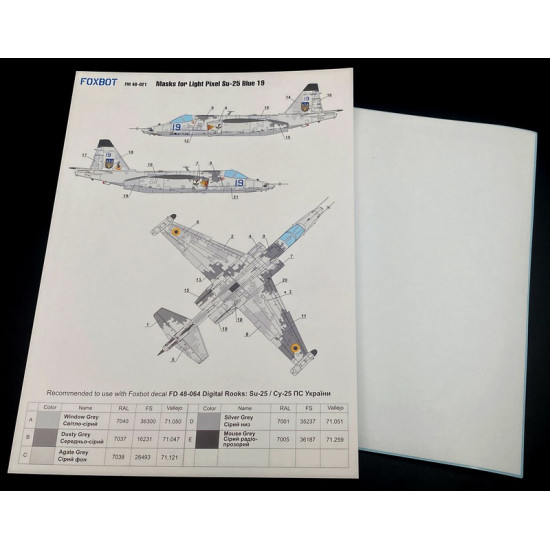 Foxbot Fm48-021 1/48 Masks For Sukhoi Su25 Blue 19 Ukranian Air Forces Light Pixel Camouflage For Oez Kp Revell Kits