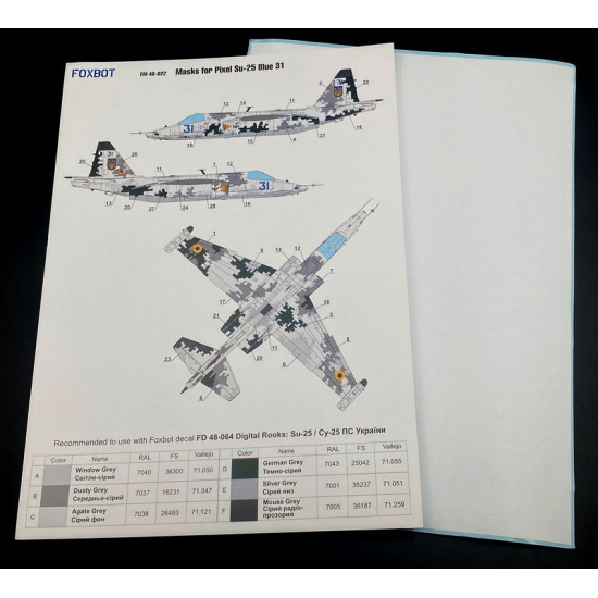 Foxbot Fm48-022 1/48 Masks For Sukhoi Su25 Blue 31 Ukranian Air Forces Pixel Camouflage For Oez Kp Revell Kits