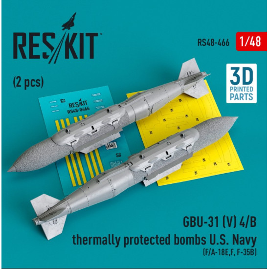 Reskit Rs48-0466 1/48 Gbu 31 V 4 B Thermally Protected Bombs U.s. Navy 2 Pcs F A 18e F F 35b 3d Printed