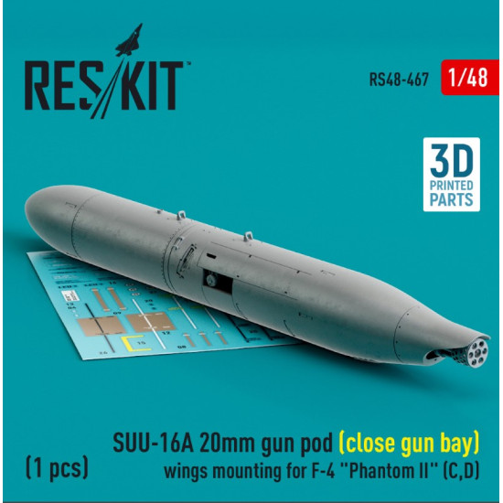 Reskit Rs48-0467 1/48 Suu16a 20mm Gun Pod Close Gun Bay Wings Mounting For F4 Phantom Ii Cd 1 Pcs 3d Printed