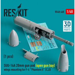 Reskit Rs48-0468 1/48 Suu16a 20mm Gun Pod Open Gun Bay Wings Mounting For F4 Phantom Ii C D 1 Pcs 3d Printed