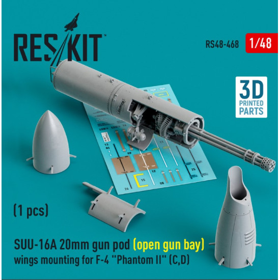 Reskit Rs48-0468 1/48 Suu16a 20mm Gun Pod Open Gun Bay Wings Mounting For F4 Phantom Ii C D 1 Pcs 3d Printed